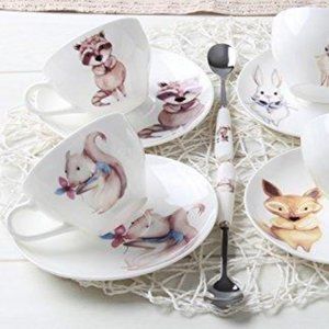 Solecasa Porcelain 6oz Tea Set of 4 with Spoons